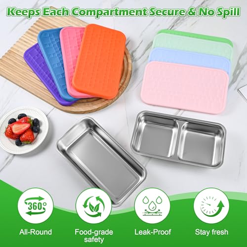 4 Pack Stainless Steel Snack Containers Set, Mixed Single & 2 Compartment Bento Boxes with Silicone Lids, Leakproof Food Storage for Meal Prep, Lunch, Travel, Picnic, Camping, Kitchen Organization - color: 1 & 2 Compartments – A