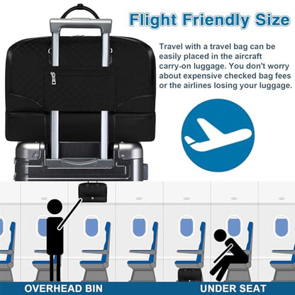 ITIEZY Weekender Overnight Bag for Women - Large Travel Duffel Bag with Shoe Compartment, Gym Duffel Bag Hospital Bag Carry On Tote Bags for Airplanes with Crossbody Bag Toiletry Bag 3Pcs Set - color: 9-black