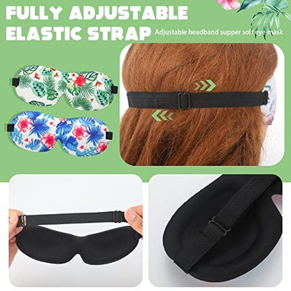 6 Pcs Hawaiian 3D Eye Mask - Contoured Floral Sleep Mask with Adjustable Straps for Women & Men - Blackout Sleeping Travel Nap Gift