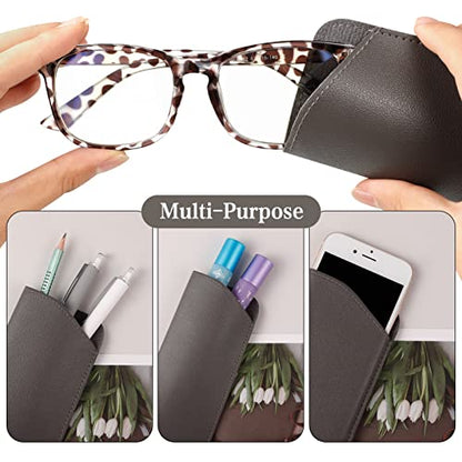 CREPUSCOLO 6 Pack Soft Glasses Cases, Leather Eyeglass Cases Travel Glasses Case for Women, Men, Kids