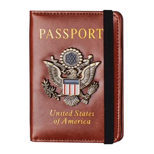 Passport Holder Cover and Card Case Slot Combo RFID Blocking Leather Travel Passport Wallet for Men and Women US Passport Protector Document Organizer,Brown - color: Brown