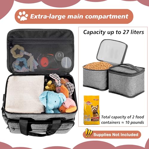 5 Set Dog Travel Bag for Supplies, Dog Lovers, Large Pet Travel Kit Includes 2 Food Containers&2 Collapsible Bowls、Placemats,Grey - color: Wavellite Gray