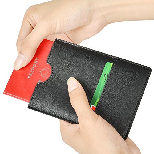 XEYOU Passport Holder Cover - Ultra Slim Premium Vegan Leather Travel Wallet Case Cover (Black) - color: Black