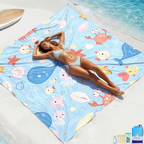 BYDOLL Beach Blanket Waterproof Sandproof Large, Oversized 78''X81''/10'X9' Lightweight Waterproof Outdoor Beach Mat for Travel Camping Vacation Sand Free Essentials Blanket - color: Cartoon Fish, size: 78''X81"