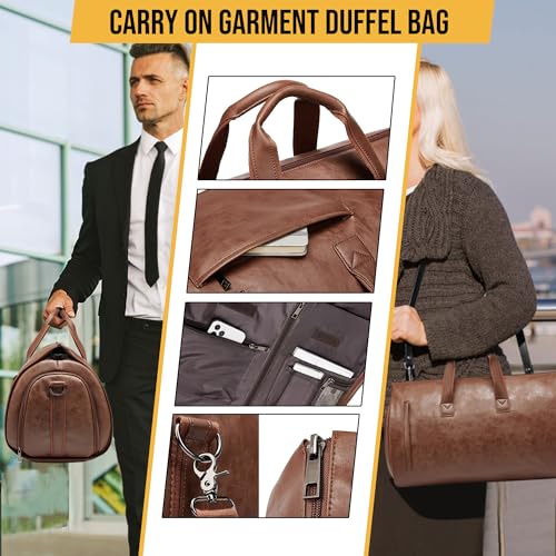 Convertible Garment Bag, Carry on Garment Duffel Bag with Shoulder Strap, Men's Women's Travel Clothing Bag with Shoe Compartment, 2-in-1 Hanging Suitcase Suit Business Travel Bag (Brown) - color: Brown