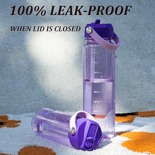 GOPPUS 20oz Clear Water Bottle with Flip Straw, Lightweight, Leakproof, Easy Carry and BPA-Free, Tritan Water Bottlefor Sport, Travel, Outside (Purple) - color: Purple, size: 20 Ounces