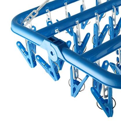 Clip and Drip Hanger Clothes Hanger Drying Rack 32 Clips (Blue) - color: Blue