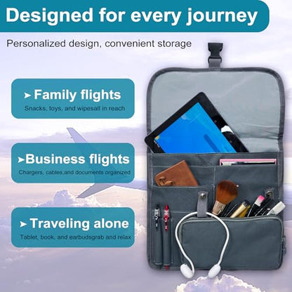 Airplane Seat Storage Pocket, International Travel Essentials,Airplane Pocket Organizer, Airplane Travel Accessories,Removable Toiletry Bag Designed (grey) - color: grey