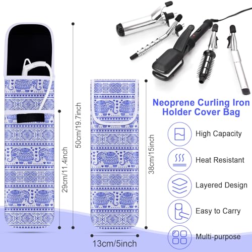 Shappy 2 Pcs Heat Resistant Hair Tools Bag Curling Iron Travel Case Cover Neoprene Flat Iron Holder Travel Case and Silicone Mat Pouch for Hot Hair Tools Storage Organizer(Elephant Style) - style: Elephant Style