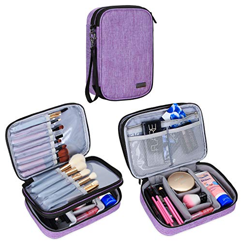 Teamoy Travel Makeup Brush Case(up to 8.8"), Professional Makeup Train Organizer Bag with Handle Strap for Makeup Brushes and Makeup Essentials-Medium, Purple(No Accessories Included) - color: Purple, size: Medium (Pack of 1)