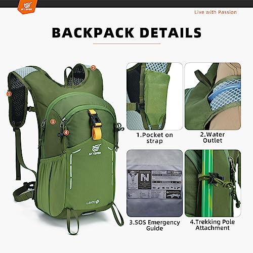 SKYSPER Small Hiking Backpack - 15L Travel Daypack Lightweight Bag Water Resistant Hiking Backpacks for Women Men - color: Lantc15-armygreen, size: Small