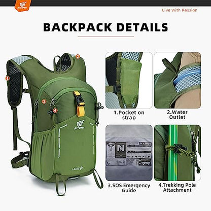 SKYSPER Small Hiking Backpack - 15L Travel Daypack Lightweight Bag Water Resistant Hiking Backpacks for Women Men - color: Lantc15-armygreen, size: Small