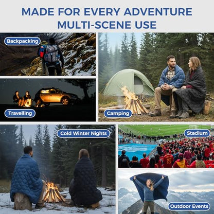 ATEPA Wearable Sleeping Bag Blanket Poncho, Recycled Water-Resistant Camping Poncho, Stadium Blanket for Outdoor Sports - color: Aero Camping Blanket Blue
