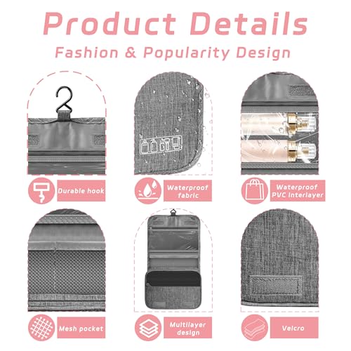 Toiletry Bag Travel Bag with Hanging Hook, Waterproof Shower Bathroom Hanging Toiletry Bag for Men Women,Small Multifunctional Makeup Cosmetic Bag,Portable Toiletries Bag Travel Organizer (Grey) - color: B4-Grey