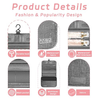 Toiletry Bag Travel Bag with Hanging Hook, Waterproof Shower Bathroom Hanging Toiletry Bag for Men Women,Small Multifunctional Makeup Cosmetic Bag,Portable Toiletries Bag Travel Organizer (Grey) - color: B4-Grey