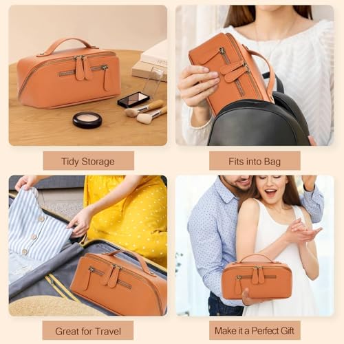 Travel Makeup Bag Cosmetic Pouch Water Resistant Travel Bag for Cosmetics, Brushes, Skincare, Toiletries, Makeup Storage (brown) - color: Upgraded brown