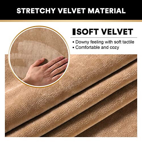 PrinceDeco 2 Pack Thick Velvet Stretch Armrest Covers for Chairs & Sofas - Non Slip, Camel - color: Camel