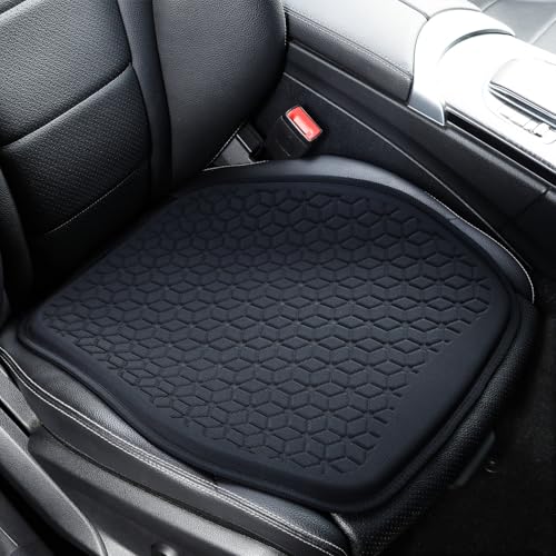 Thin Gel Seat Cushion for Car Seat, Office Chair, Wheelchair, Golf Cart - Non-Slip Car Seat Cushions with 0.7 Inch Gel - Sciatica & Coccyx Pain Relief (Fabric, Black) - color: Black
