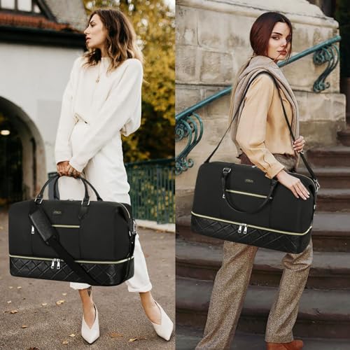 ITIEZY Weekender Overnight Bag for Women - Large Travel Duffel Bag with Shoe Compartment, Gym Duffel Bag Hospital Bag Carry On Tote Bags for Airplanes with Crossbody Bag Toiletry Bag 3Pcs Set - color: 6-Black
