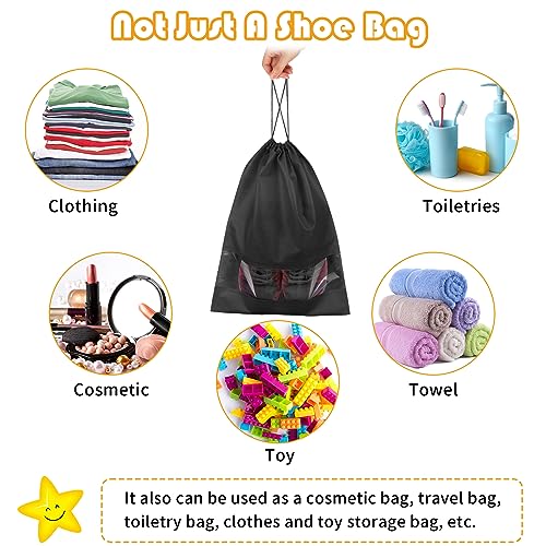 Large Black Travel Shoe Bags - 10 Pcs with Clear Window, Non-Woven Drawstring, 12.6" X 17.3" for Men Women - color: Black, style: 10 Pack