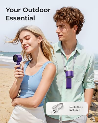 Portable Handheld Turbo Fan - 5 Gear High Speed 4000mAh Rechargeable Mini Personal Hand Fan Blow Cold Air, Battery Operated Travel Essentials, Beach Vacation, Gifts for Women, Men (Purple) - color: Purple