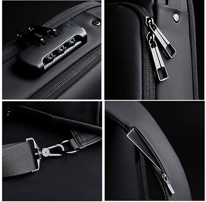 Waterproof Polyester Slim Unisex Crossbody Sling Bag Chest Backpack Men's Shoulder Bag, Leisure Travel Handbag, Hard Shell Anti-Theft Chest Bag, Fashion Bag - Black & Golden, Standard - color: Fashion Bag - Black & Golden