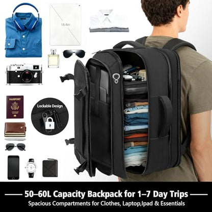 Roomy Carry On Backpack, Expandable Large Capacity Travel Backpack 1-7 Days with LifetimeWarranty,Fits18.4" Laptop,Water Resistant Anti Theft Carry on Laptop Backpack for Men Women,Flight Travel,Black - color: Black, size: 18.4inch (22"x14"x9")