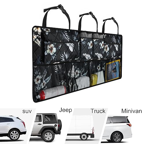 Femuar Car Trunk Organizer, Large Capacity Backseat Trunk Organizer (42"*18"), Collapsible Car Storage Bag with 8 Pockets - Hibiscus - color: Hibiscus