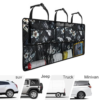 Femuar Car Trunk Organizer, Large Capacity Backseat Trunk Organizer (42"*18"), Collapsible Car Storage Bag with 8 Pockets - Hibiscus - color: Hibiscus