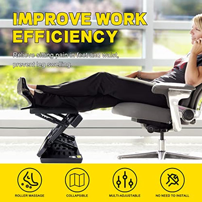 Foot Rest for Under Desk at Work,4-Section Height Adjustable,with Massage Roller and Thick Cushion,Ergonomic Foot Rest,for Car,Office,Computer,Gaming,Adjustable Metal Frame,All-Season Use - color: Soft Cushion- Yellow