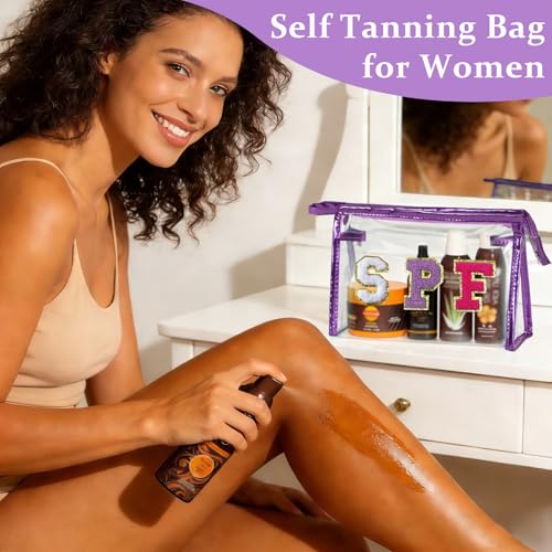 COSHAYSOO Sunscreen Bag Clear Makeup Toiletry Pouch Beach Vacation Essentials for Women Teen Girls Trip Gifts Summer Pool Travel Must Have Accessories Waterproof Stuff - color: Purple-SPF