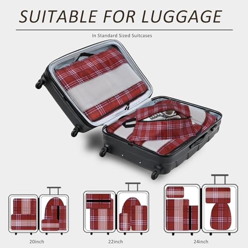 U+U 5 Set Packing Cubes for Travel Essentials Ultralight Luggage Packing Organizers with Laundry Bag and Shoe Bag for Vacation, Business Trip and Camping (Burgundy Checkered) - color: Burgundy Checkered