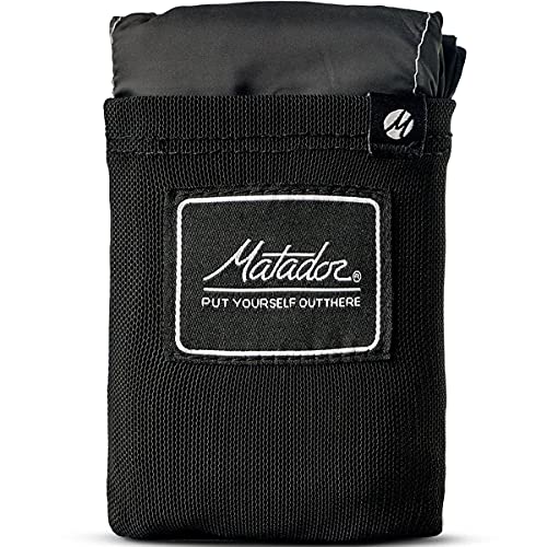 Matador Pocket Blanket - Black (Seats 2-4); Foldable Picnic Blanket, Concert Blanket and Festival Blanket; Sand Proof Beach Blanket with Stakes; Picnic Tarp, and Outdoor Blanket for Grass - color: Black, size: Regular