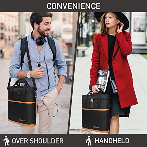 opux 3 Bottle Wine Carrier Tote, Insulated Leakproof Wine Cooler Bag, Wine Travel Bag Tote for Picnic BYOB Beach, Portable Wine Bottle Carrying Case, Gift for Wine Lover Women Men Christmas, Brown - color: Brown
