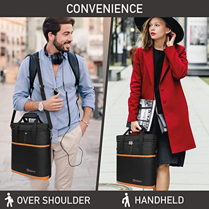 opux 3 Bottle Wine Carrier Tote, Insulated Leakproof Wine Cooler Bag, Wine Travel Bag Tote for Picnic BYOB Beach, Portable Wine Bottle Carrying Case, Gift for Wine Lover Women Men Christmas, Brown - color: Brown