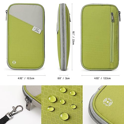 VanFn RFID Travel Passport Wallet, Family Passport Holder, Trip Document Organizer P.Travel Series - color: Green