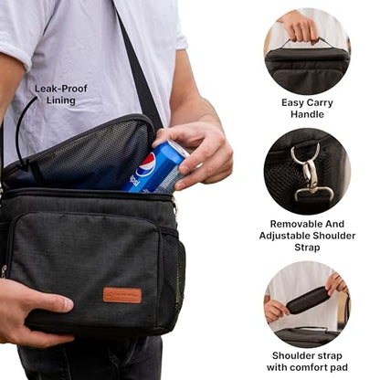 Carrywell (Not Made In China) Insulated Lunch Bag For Men, Men's Lunch Box, Leakproof, Collapsible, Soft Sided Cooler W/Adjustable Shoulder Strap, Grey - color: Charcoal Gray