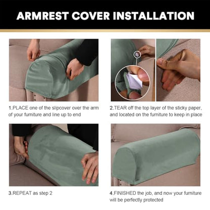 PrinceDeco 2 Pack Thick Velvet Stretch Armrest Covers for Chairs and Sofas Armchair Covers for Arms Couch Arm Covers Armrest Covers for Sofa Non Slip, Seagrass - color: Seagrass