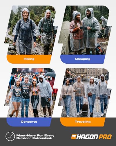 Hagon PRO Disposable Rain Ponchos for Adults (5 Pack) - color: Clear (5 Pack)