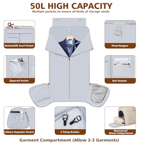 Rolling Garment Bags for Travel - Carry on Convertible Garment Duffle Bags with Wheels for Men Women, 4 in 1 Large Travel Duffel Bags with Shoes Compartment Hanging Suit Dress Weekender Bag 4pcs Set - color: Khaki