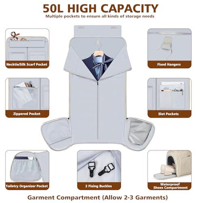 Rolling Garment Bags for Travel - Carry on Convertible Garment Duffle Bags with Wheels for Men Women, 4 in 1 Large Travel Duffel Bags with Shoes Compartment Hanging Suit Dress Weekender Bag 4pcs Set - color: Khaki
