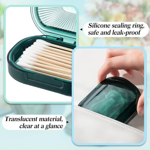 Kigley 4 Pcs Hair Tie Container Small Portable Travel Cotton Swab Holder Dispenser with Lid Plastic Box Storage Containers for Small Items, 3.94 x 2.76 Inch (Green) - color: Green