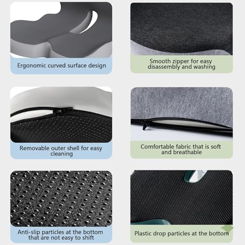 Seat Cushion Memory Foam with Ergonomic L-Shaped Extra Wide Support for Lower Back Relief, Comfort Cushion for Office Chair, Car Seat & Gaming Seat, Helps Sciatica Pain, Posture Improvement (Gray)