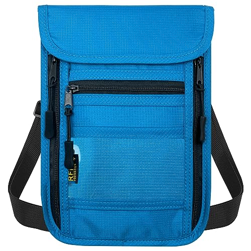 sundee Travel Neck Wallet with Double Zippers, RFID Blocking Passport Holder with Adjustable Neck Strap for Men and Women to Keep Cash, Credit Cards and Travel Documents Safe - Lake Blue - color: Lake Blue