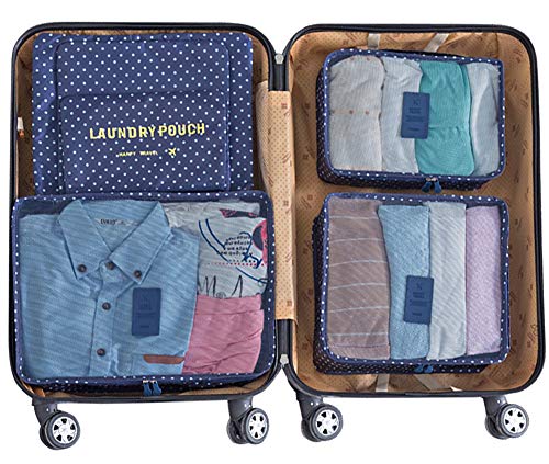 Mossio 7 Set Packing Cubes with Shoe Bag - Travel Carry On Luggage Organizer - color: Blue Circle