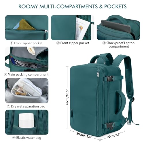 Beraliy Travel Backpack for Women as Personal Item Travel Bag Flight Approved, Carry On Backpack, 17.3 Inch Laptop Backpack, Travel Bag, Waterproof Hiking Backpack, Peacock Blue - color: Peacock Blue, size: Large