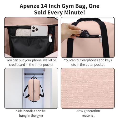Apenze Small Gym Bag 14 inch lightweight Carry On Mini Duffel Bag for Travel Sport - Pink - color: Pink
