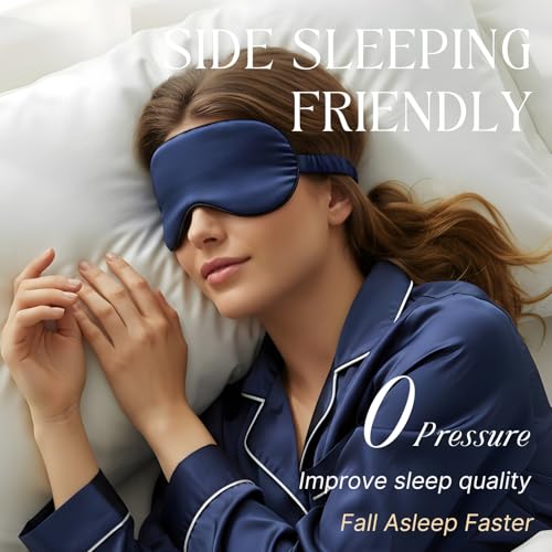 Silk Satin Sleeping Eye Mask, Navy Sleep Eye Night Blindfold for Women and Men, Soft Breathable Blackout Eyeshade Eye Cover for Travel, Wedding Bridesmaid Gift - color: Navy