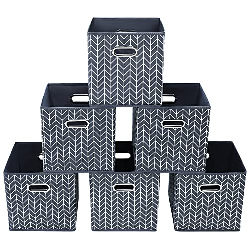 11 Inch Cube Storage Bins , Fabric Cube Organizer Bins with Handle, Foldable Cube Bins for Cloth or Accessary Storage, 11x11x11 set of 6,（Gray Wave） - color: Gray Wave, size: 6 Pack