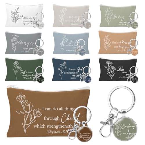 20 Pcs Christian Cosmetic Bags for Women Religious Gifts Canvas Pencil Pouch Makeup Bags with Bible Verse Keychains for Women Mother Employee Christmas Gift - style: Christian